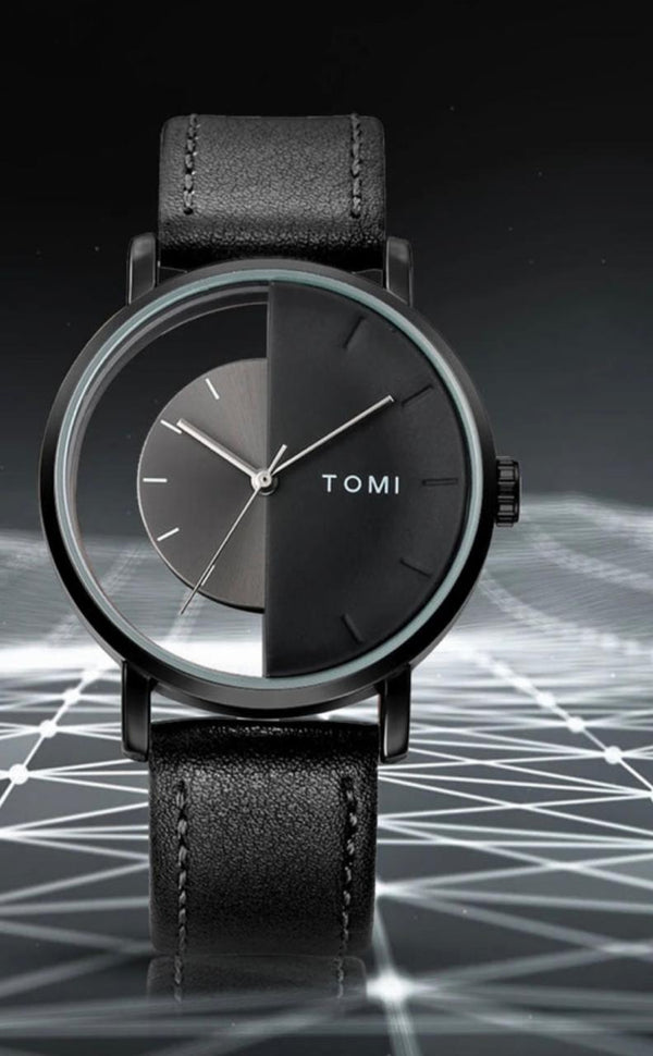 Tomi Unisex Watch Half Transparent Leather Strap